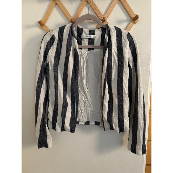 Mango Blazer Women's XXS Black Striped White Casual Jacket Open - Picture 2 of 6